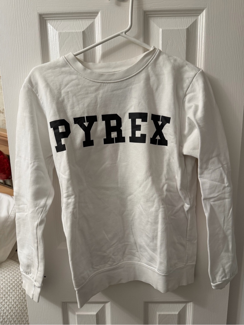 Italian Brand Pyrex Women’s White Crewneck with Black Logo Print - Size Small